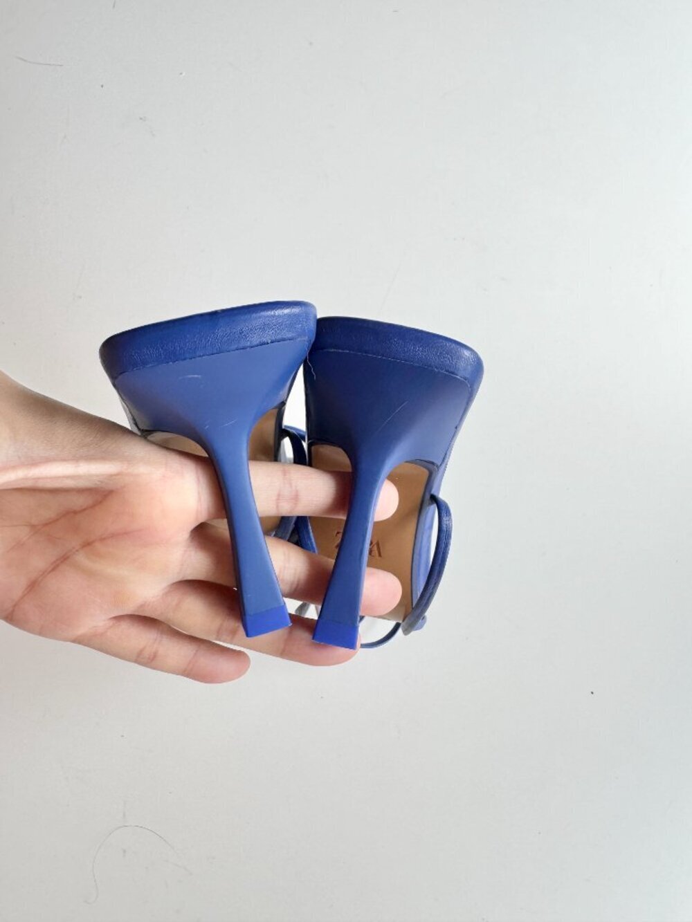 NWOT ZARA Blue Leather Square Toe Strappy High Heel Wraparound Sandals, Size 35 - Picture 10 of 14